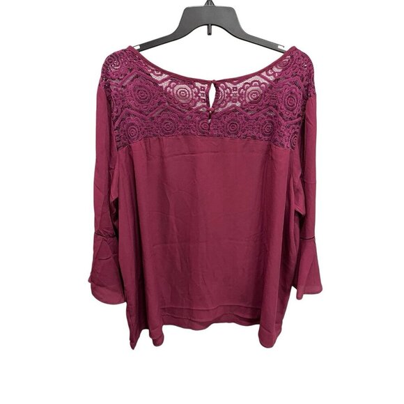 Signature Collection Women's 3X Magenta Flare Sleeve Lace Trim Top Blouse Ladies - Picture 4 of 5